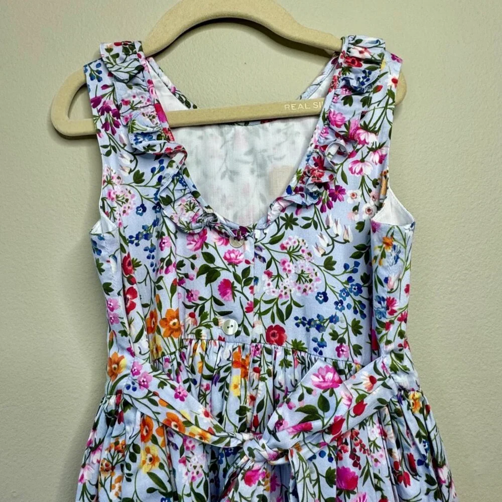OSCAR DE LA RENTA Floral Dress Girls 8 Cotton Ruffle Neck Spring Summer Flowers - Picture 4 of 8